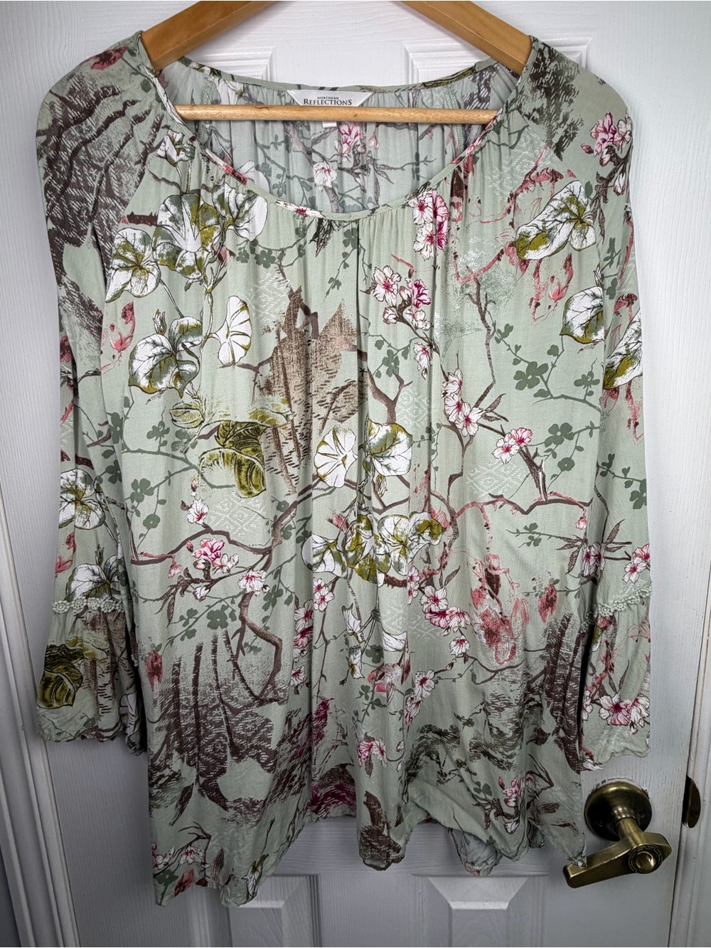 Northern Reflections Sage Green Floral Peasant Top XL Cottagecore Boho Romantic